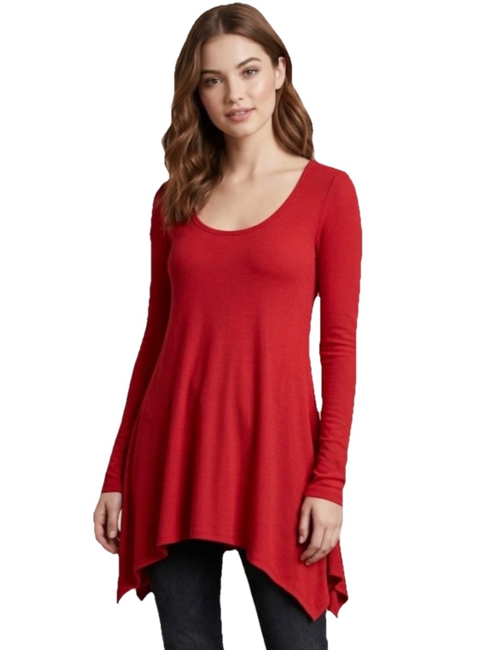 Lauren Moshi Limited Quantity Red Scoop Neck Women’s Long Sleeve Shirt Size XS